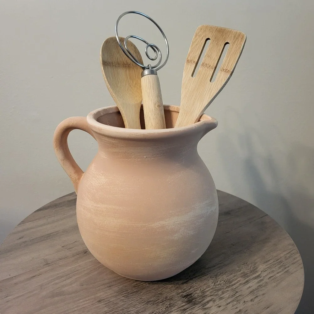 Terracotta Clay Pitcher Matte Beige Round Solid Handle 7